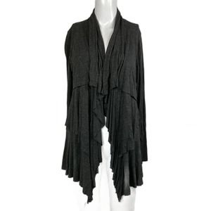 K & C Jacket Womens Sz L Tiered Ruffled‎ Gray Kerchief Hem Open Front Duster